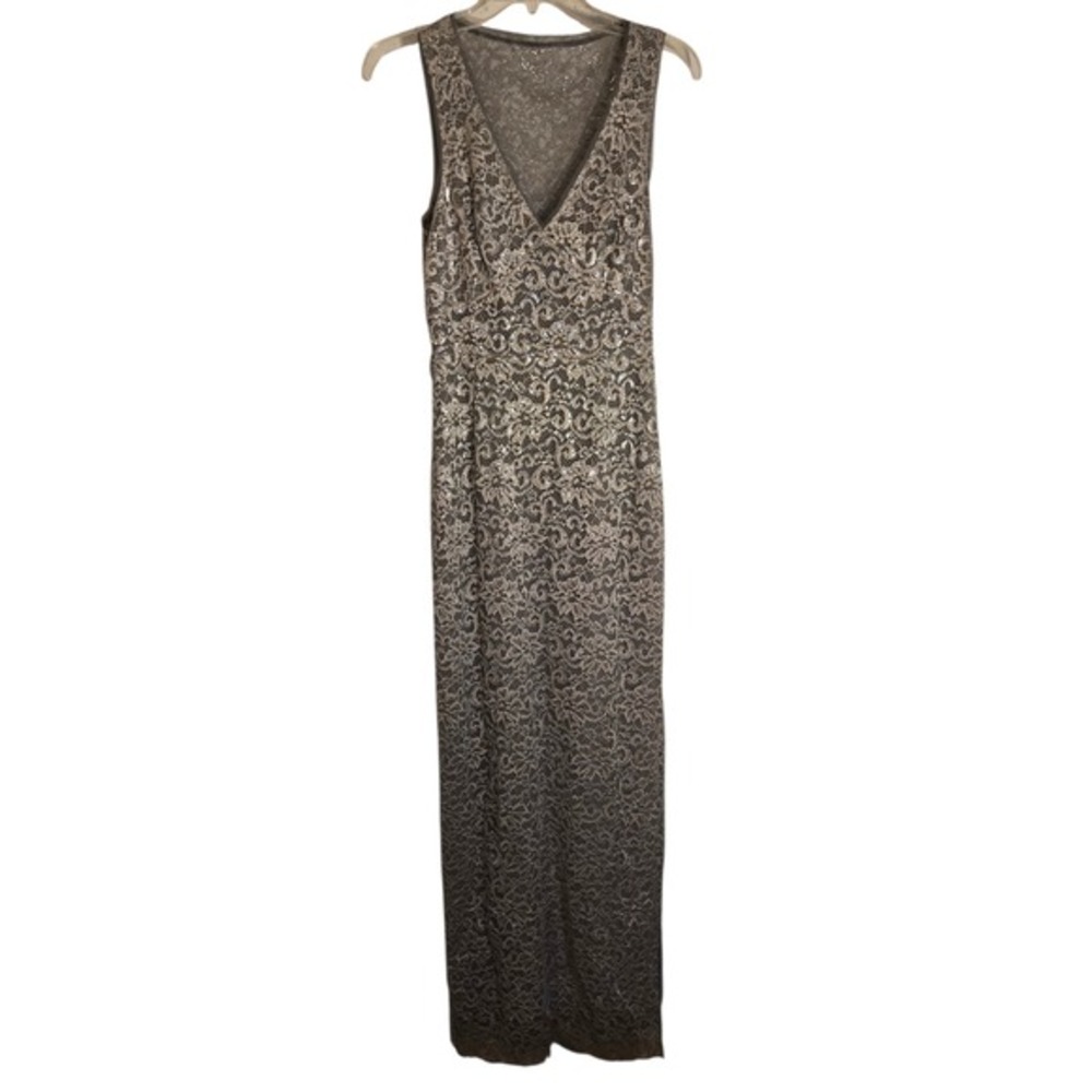 Elegant Lace Overlay Maxi Dress V Neck Sleeveless Formal Evening